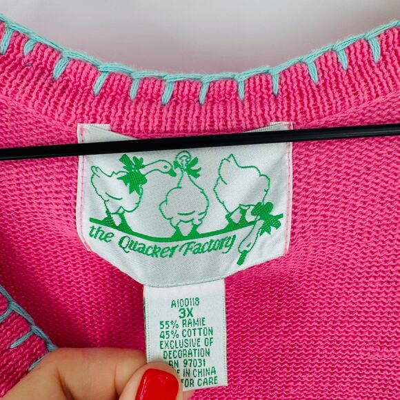 Quacker Factory 3X Pink Beach Scene Embroidered Cardigan Coastal Nautical - Picture 3 of 11